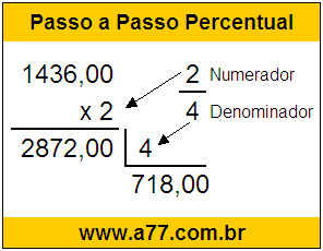 Calcular 2/4 de R$ 1436,00