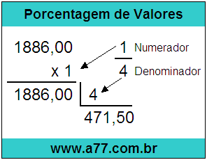 Calcular 1/4 de R$ 1886,00