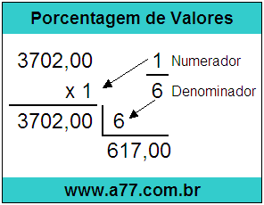 Quanto é 1/6 de R$ 3702,00