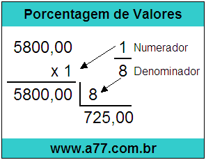 Quanto é 1/8 de R$ 5800,00