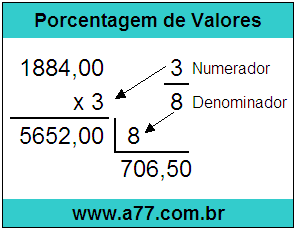 Quanto é 3/8 de R$ 1884,00