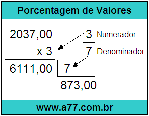 Quanto é 3/7 de R$ 2037,00