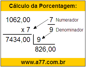 Calcular 7/9 de R$ 1062,00