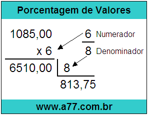 Calcular 6/8 de R$ 1085,00