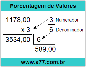 Quanto é 3/6 de R$ 1178,00