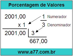 Calcular 1/3 de R$ 2001,00