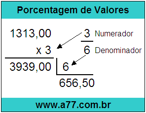 Quanto é 3/6 de R$ 1313,00