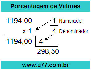 Calcular 1/4 de R$ 1194,00