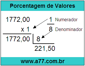 Calcular 1/8 de R$ 1772,00