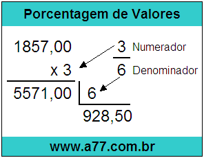 Calcular 3/6 de R$ 1857,00