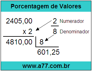 Quanto é 2/8 de R$ 2405,00