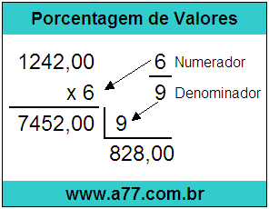 Calcular 6/9 de R$ 1242,00