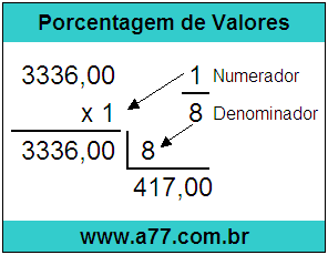 Quanto é 1/8 de R$ 3336,00