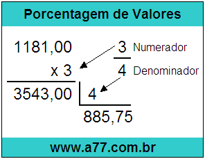 Calcular 3/4 de R$ 1181,00