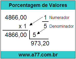 Calcular 1/5 de R$ 4866,00