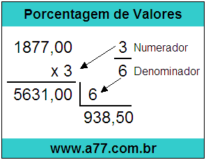 Calcular 3/6 de R$ 1877,00