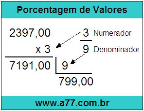 Calcular 3/9 de R$ 2397,00