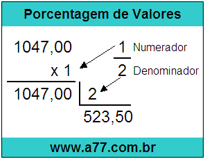 Quanto é 1/2 de R$ 1047,00