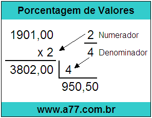 Quanto é 2/4 de R$ 1901,00