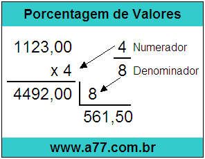 Quanto é 4/8 de R$ 1123,00