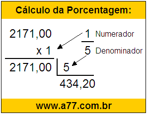Quanto é 1/5 de R$ 2171,00