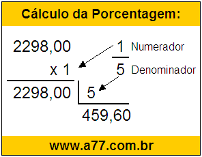 Calcular 1/5 de R$ 2298,00