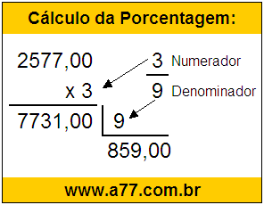 Calcular 3/9 de R$ 2577,00