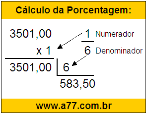 Quanto é 1/6 de R$ 3501,00
