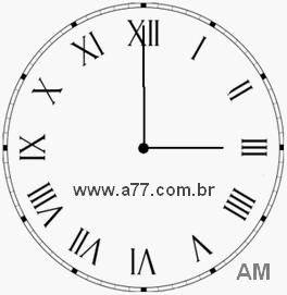 Relógio com Número Romano Marcando 3h0min