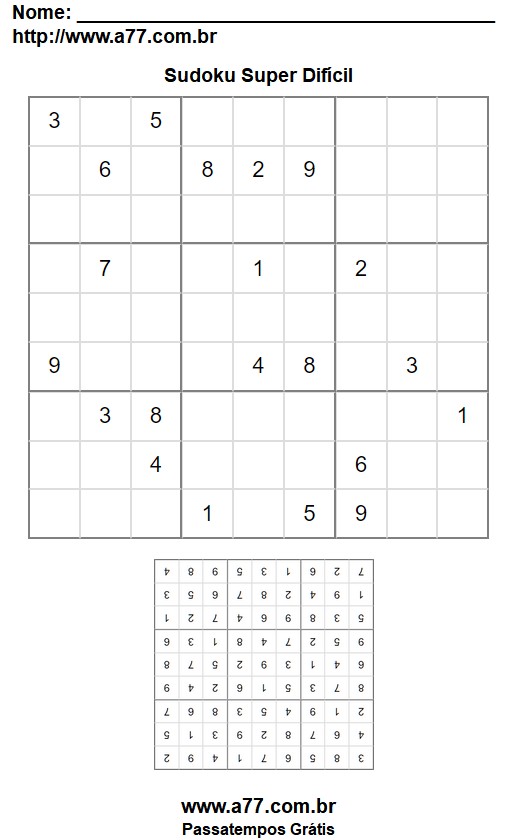 Jogo Sudoku 9x9 Super Difícil Grátis