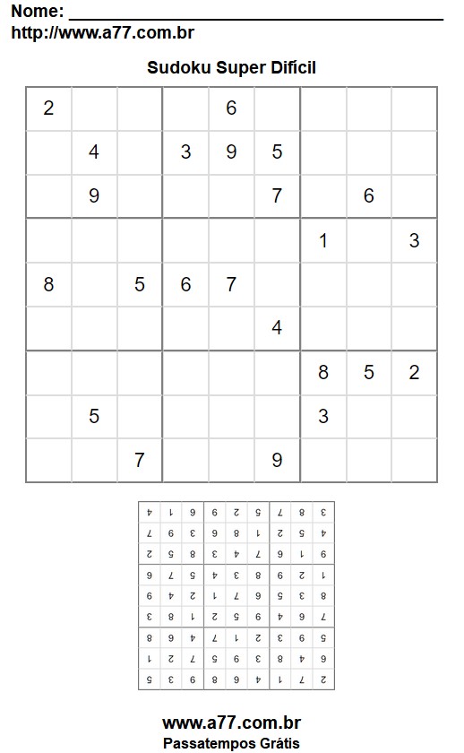 Jogo Sudoku Super Difícil Para Imprimir Com Gabarito