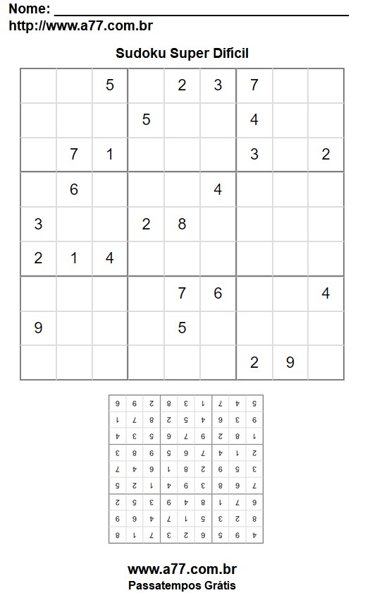 Quebra Cabeça Sudoku Super Difícil Com Respostas