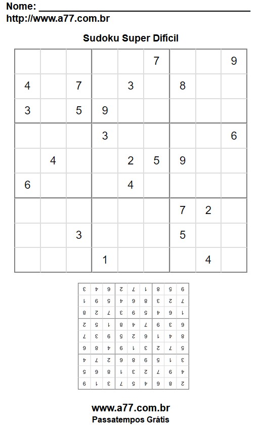 Quebra Cabeça Sudoku Super Difícil Para Impressão Com Resposta
