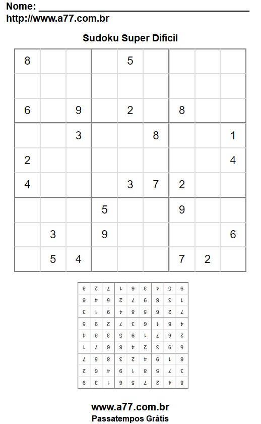 Sudoku Para impressão Nível Super Difícil