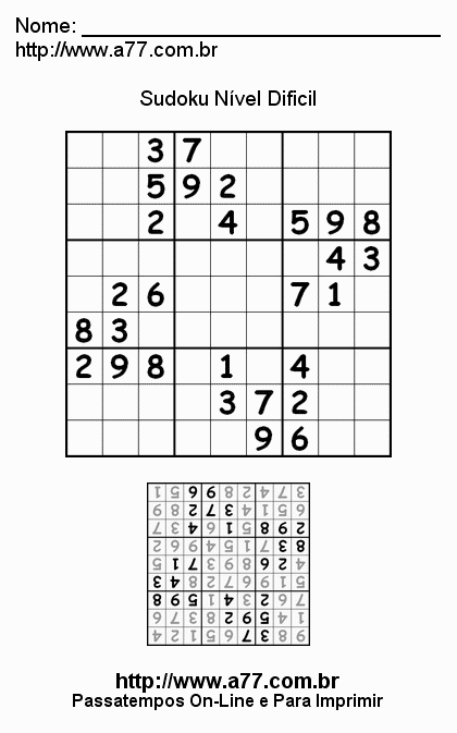 Sudoku Difícil Para Imprimir