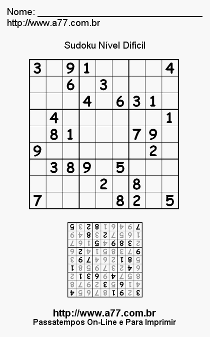 Sudoku Difícil Para Imprimir