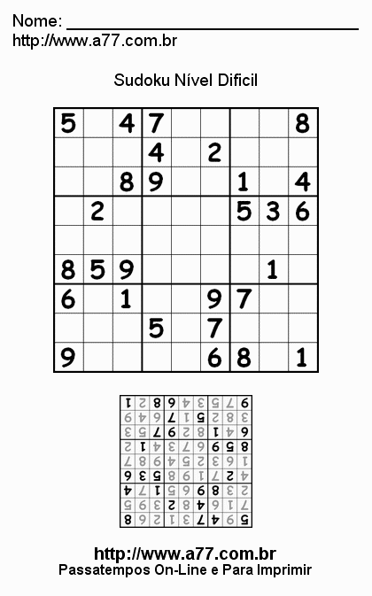 Sudoku Difícil Para Imprimir