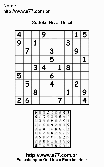 Sudoku Difícil Para Imprimir