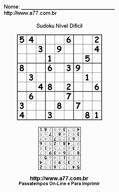 Sudoku Difícil Para Imprimir