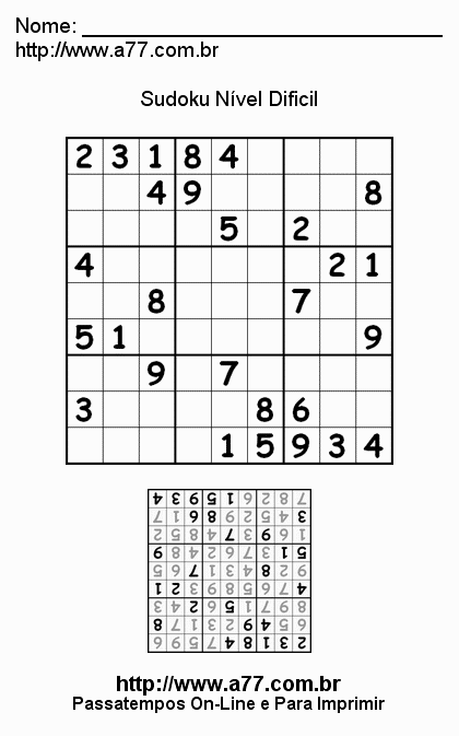 Sudoku Difícil Para Imprimir