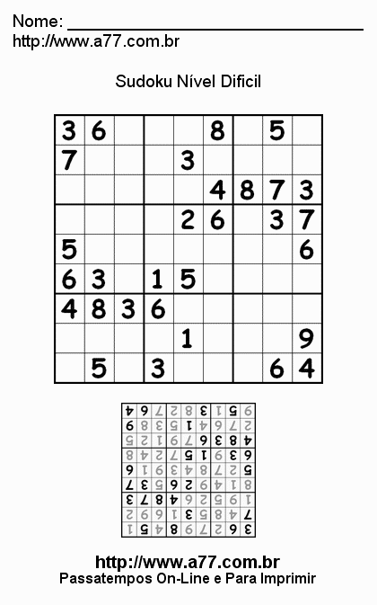 Sudoku Difícil Para Imprimir