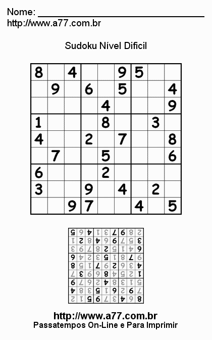 Sudoku Difícil Para Imprimir.