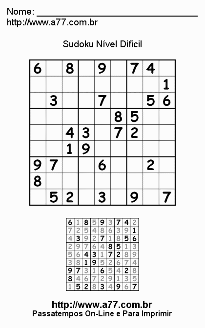 Sudoku Difícil Para Imprimir