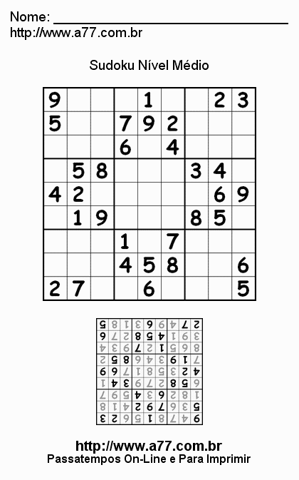 Sudoku Médio Para Imprimir