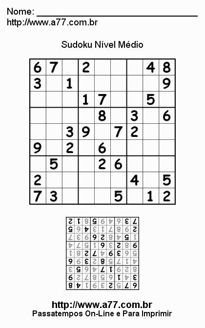 Sudoku Médio Para Imprimir