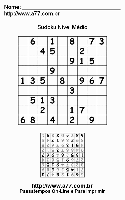 Sudoku Médio Para Imprimir