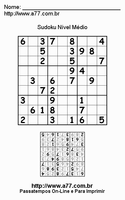 Sudoku Médio Para Imprimir