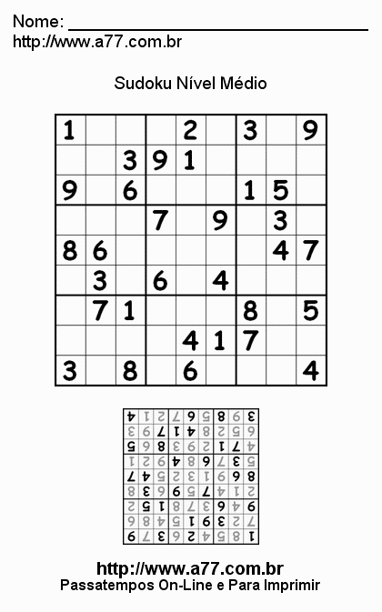 Sudoku Médio Para Imprimir