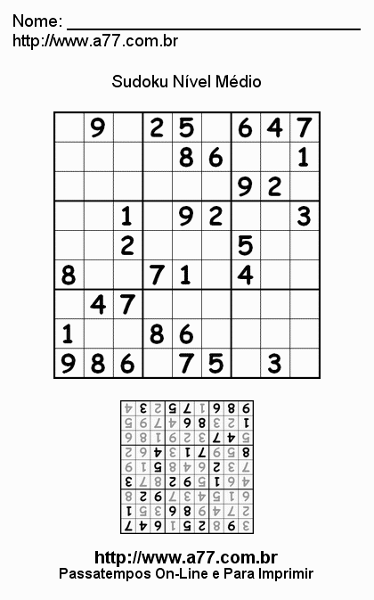 Sudoku Médio Para Imprimir