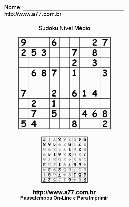 Sudoku Médio Para Imprimir